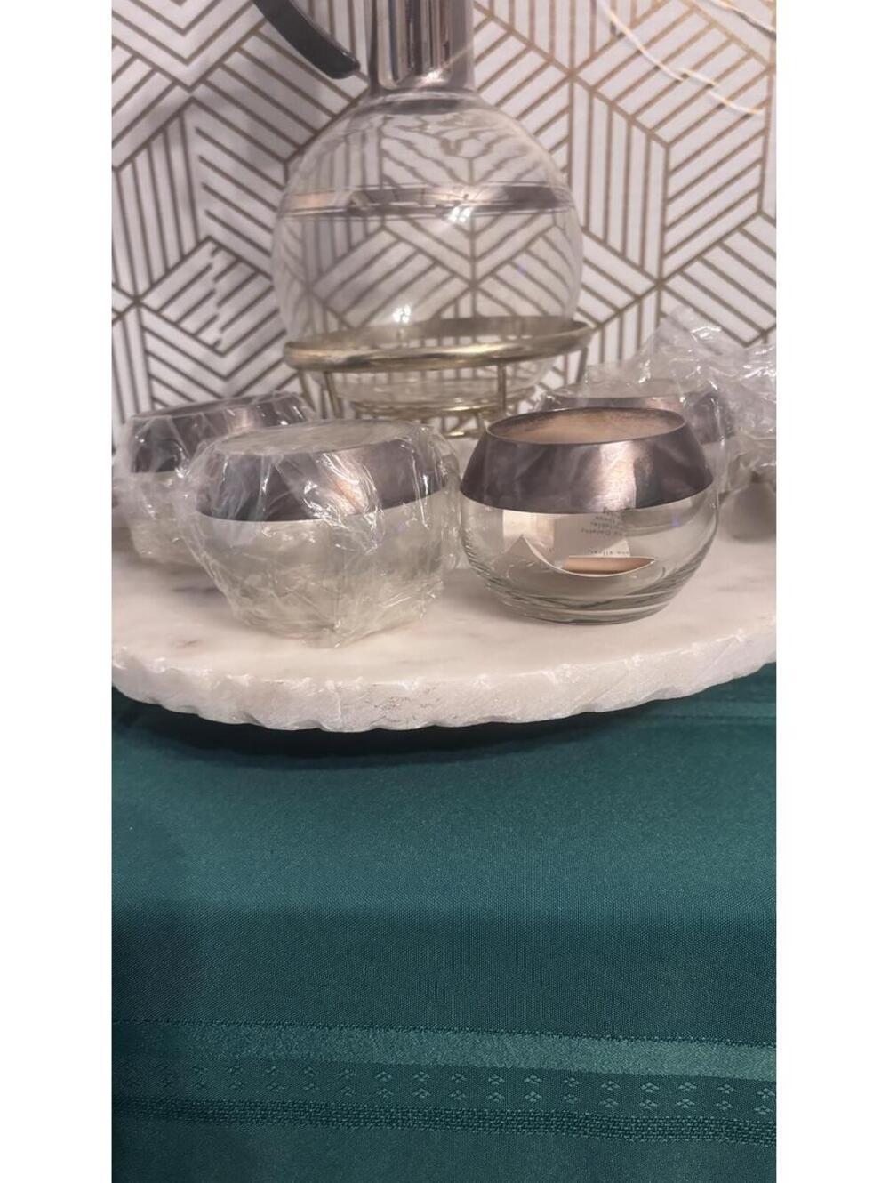 Vintage Dorothy C.Thorpe Sterling SilverOverlay Crystal Decanter & 4 Goblets Set - Picture 6 of 9